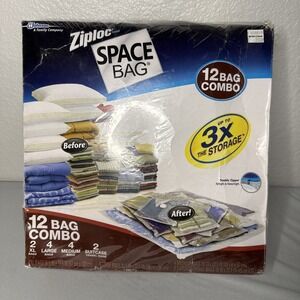 New Ziploc Vacuum Seal Space Bag Variety Pack of 12 (Sizes: M, L, XL, Suitcase)